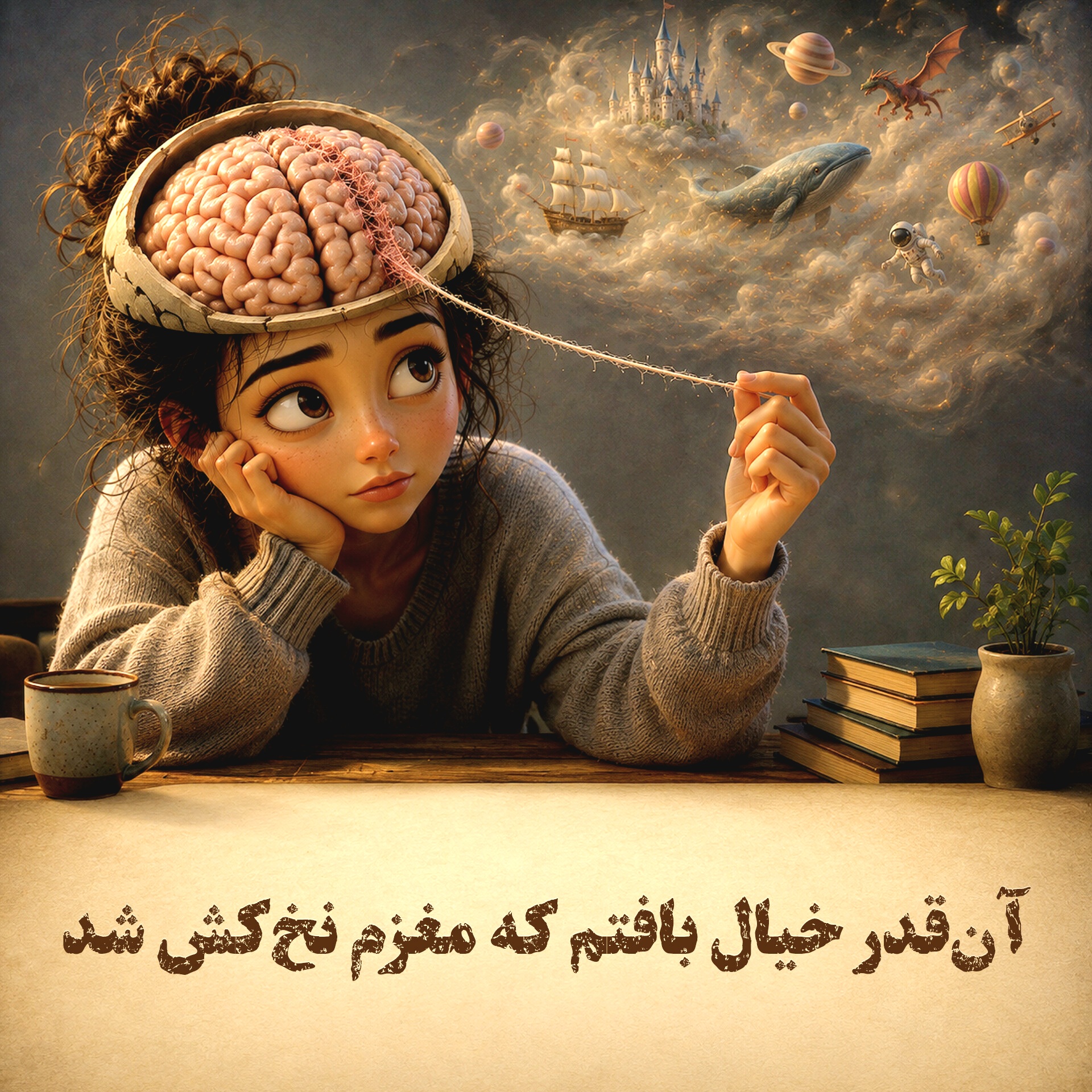 آن‌قدر خیال بافتم که مغزم نخ‌کش شد | کاریکلماتور